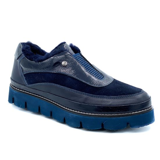 Полуботинки женские Lab Milano мех лак синие - фото 2, A11109-4 LAB