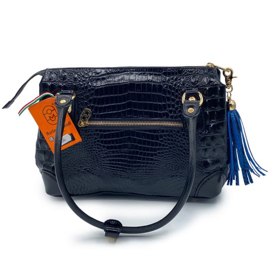 Сумка Marino Orlandi черная кожаная ламинированная крокодил - фото 3, 