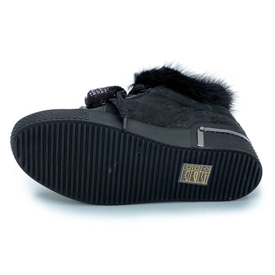 Ботинки Lab Milano черные МЕХ комбинация замши и наплака - фото 4, 