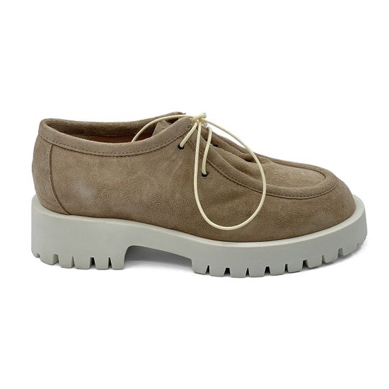 Полуботинки MIMMU замшевые бежевые со шнуровкой - фото 1, E007E2 MIM NUDE