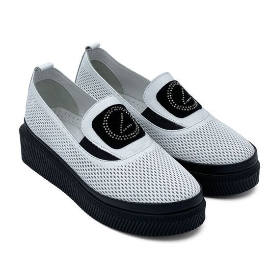 Слипоны Lab Milano белые кожаные с перфорацией - фото 8, 