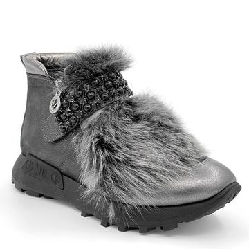 Ботинки Lab Milano серые кожаные МЕХ - фото 2, C86101 LAB