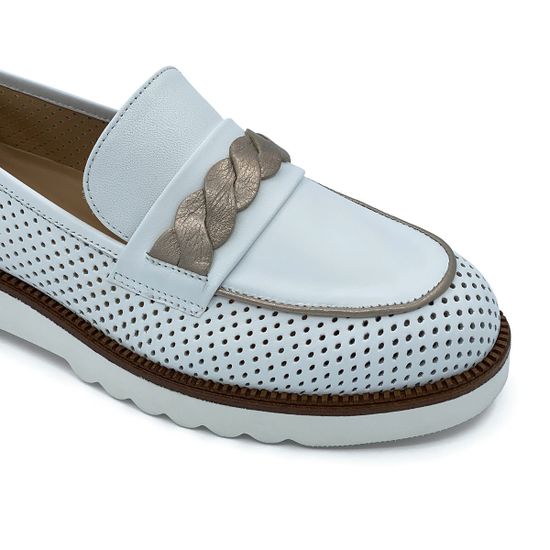 Лоферы Donna Soft белые кожаные с перфорацией - фото 6, DS1753 DS