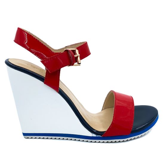 Босоножки Cover бело-сине-красные из лакированной кожи - фото 1, 