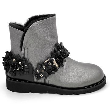 Ботинки Mimmu черно-серебряные кожаные МЕХ - фото 1, BOOTH2 MIM