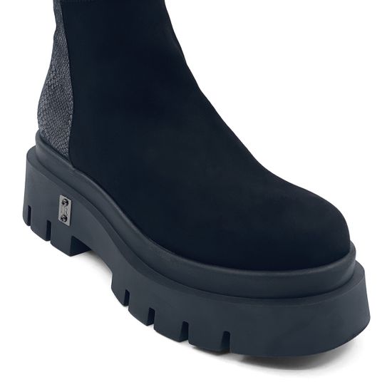 Сапоги Ilasio Renzoni черные замшевые МЕХ декор в виде вставки с тиснением под питона - фото 3, 5030 IR