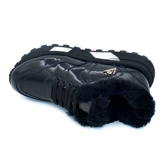 Кроссовки Marcelo Lopez черные из лакированной кожи МЕХ - фото 5, ER15911 ML NERO