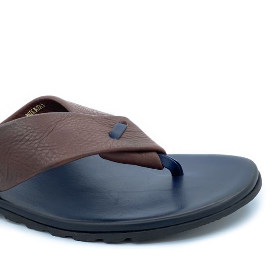 Вьетнамки Emozioni сине-коричневые кожаные - фото 4, 