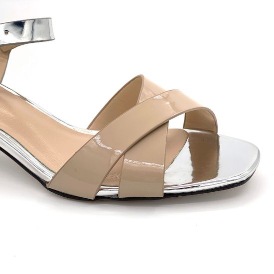 Босоножки Menbur лаковые бежево-серебряные - фото 6, 