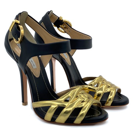 Босоножки Grey Mer черно-золотые кожаные - фото 7, 748110 GREY