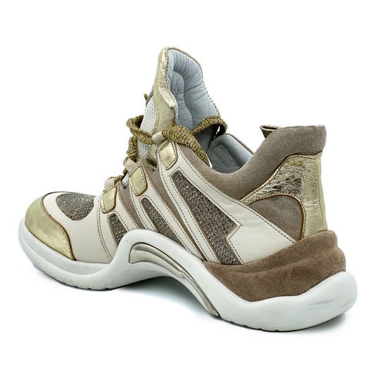 Кроссовки Lab Milano бежево-золотые кожаные - фото 3, 