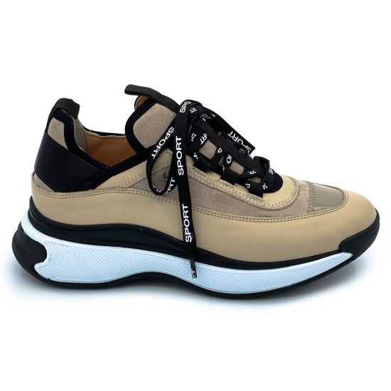 Кросссовки Lab Milano черно-бежевые кожаные демисезонные - фото 1, ZN1313 LAB BEIGE