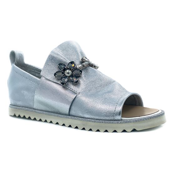 Слипоны Cover серебряные кожаные с открытым носом - фото 2, 