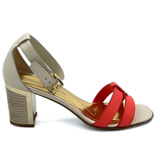 Босоножки Loretta Pettinari бежево-красные кожаные - фото 1, 