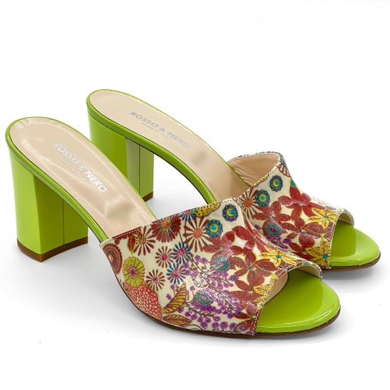 Мюли Rosso&amp;Nero лакированные салатовые расписные - фото 7, 3609 RN