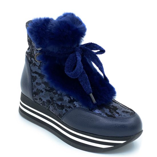 Ботинки Marzetti синие кожаные МЕХ - фото 2, 