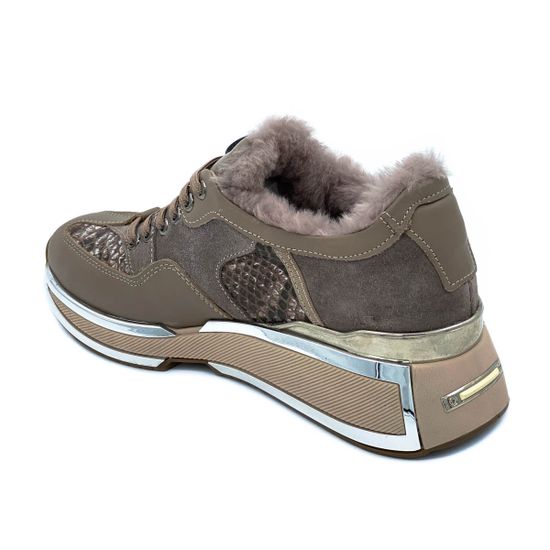 Кроссовки Nila&amp;Nila бежево-серые комбинация кожи и замши МЕХ - фото 3, 