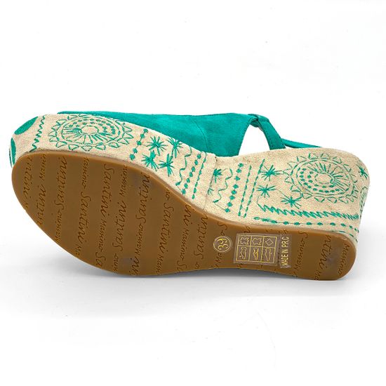 Босоножки Santini замшевые зеленые на расписной танкетке - фото 4, 