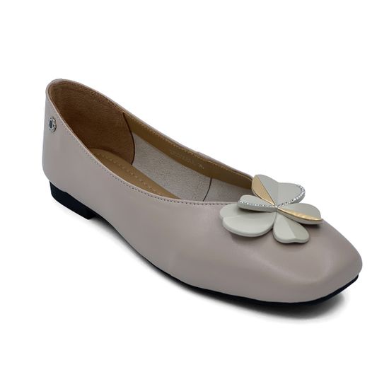 Туфли Tuffoni бежевые кожаные с цветком - фото 2, 