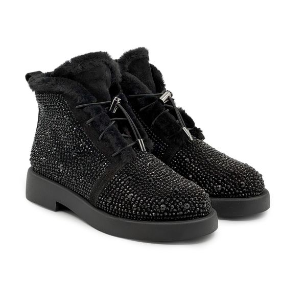 Ботинки Lab Milano черные замшевые со стразами на меху - фото 8, G064240118 LAB NERO