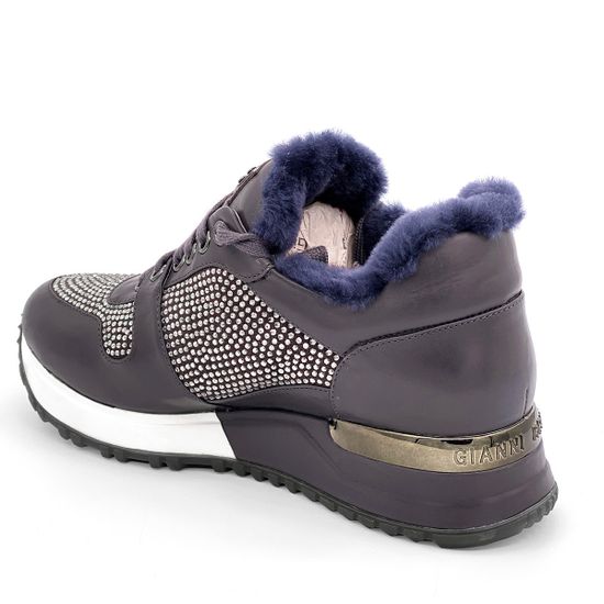 Сникерсы Gianni Renzi серые кожаные МЕХ - фото 3, 