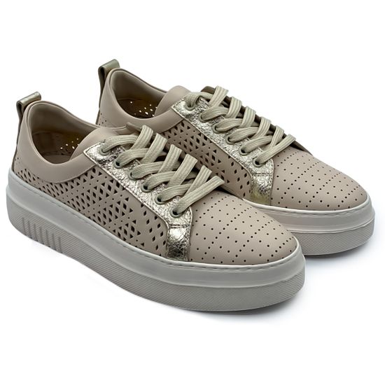 Кеды Lab Milano бежевые кожаные с перфорацией - фото 7, 3015001 LAB BEIGE