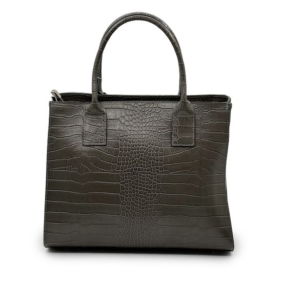 Сумка Di Gregorio серая кожаная тиснение &quot;крокодил&quot; - фото 3, 