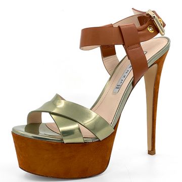 Босоножки Renzi кожа/замша коричнево-золотые на платформе - фото 2, 522903A RZ