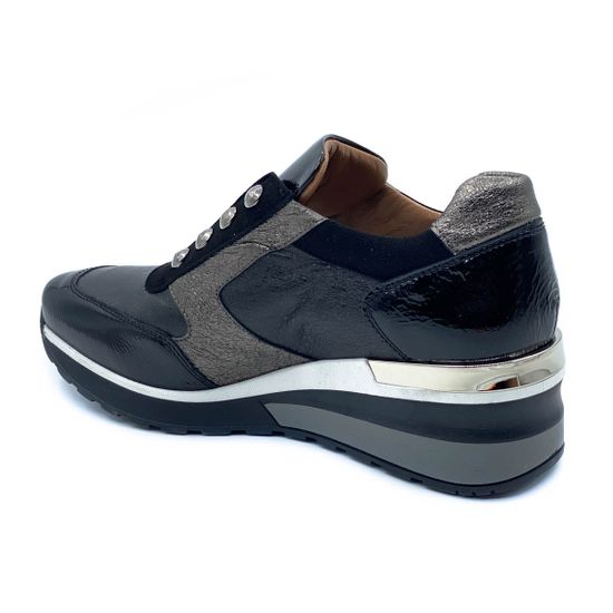 Сникеры Donna Soft черно-серебряные комбинация замши и наплака демисезонные - фото 3, DS1617 DS