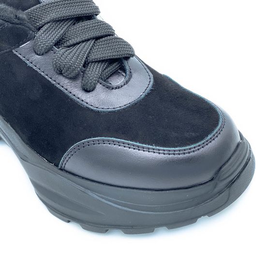 Кроссовки Cover черные комбинация кожи и замши МЕХ - фото 6, 15522-3 COV