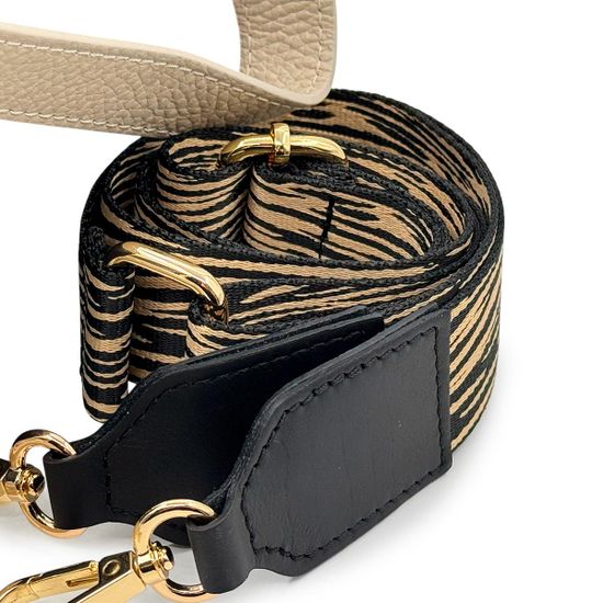 Сумка кросс-боди MOT-CLE кожаная черно-бежевая c "золотой" фурнитурой - фото 5, TRIS MOT NERO BEIGE