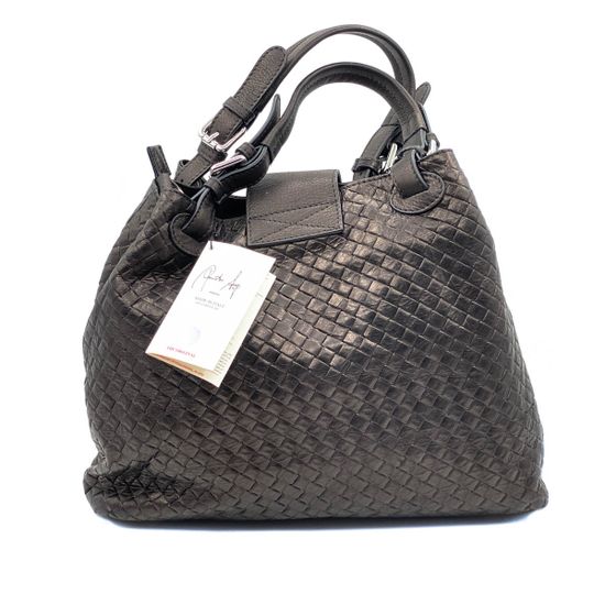 Сумка Renato Angi черная кожаная плетеная - фото 3, 