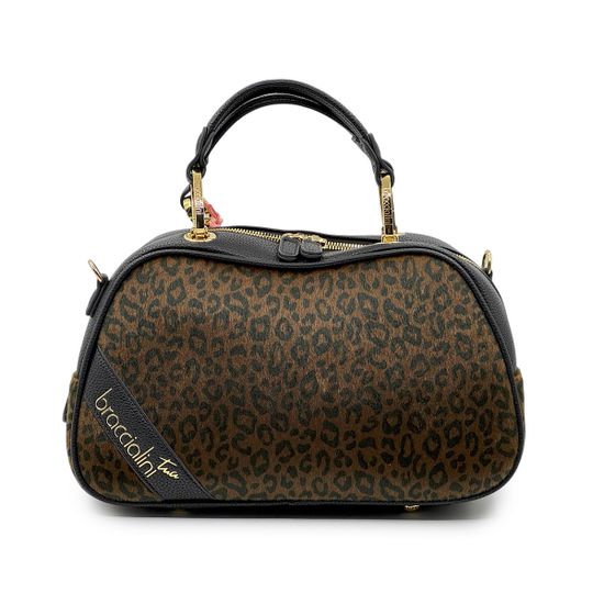 Сумка Braccialini черная/коричневая кожаная принт "леопард" - фото 1, B18693 P42 BRA