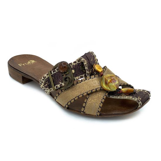 Сабо Fru.it коричнево-золотые кожаные - фото 2, 