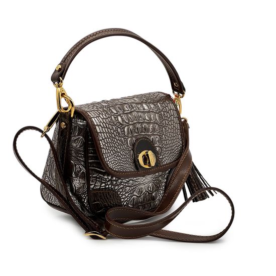 Сумка Marino Orlandi кожаная крокодил коричневая/серебристая - фото 2, 