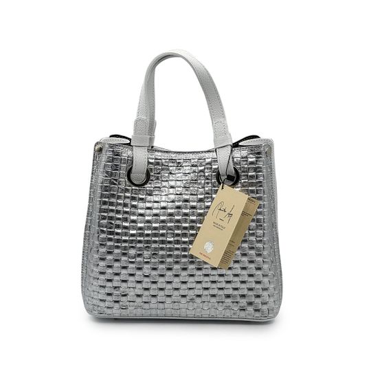 Сумка Renato Angi кожаная плетеная серебряная/белая - фото 3, 