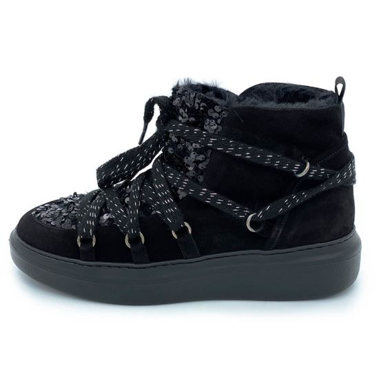 Ботинки Pertini черные замшевые МЕХ - фото 1, 192W16296D2 PRT