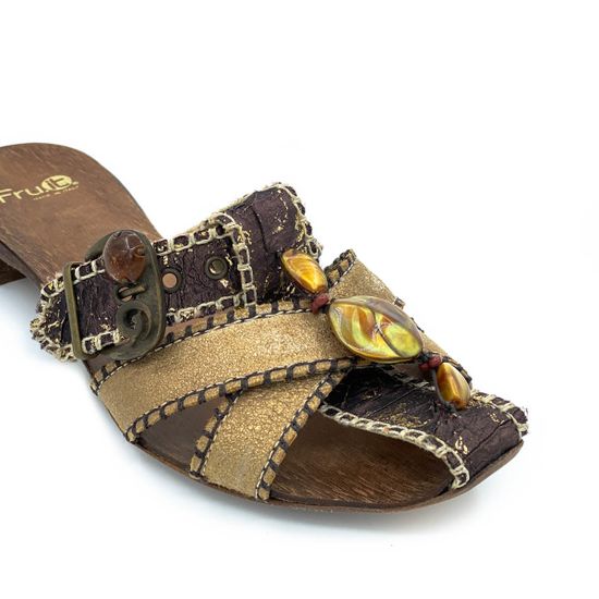 Сабо Fru.it коричнево-золотые кожаные - фото 5, 