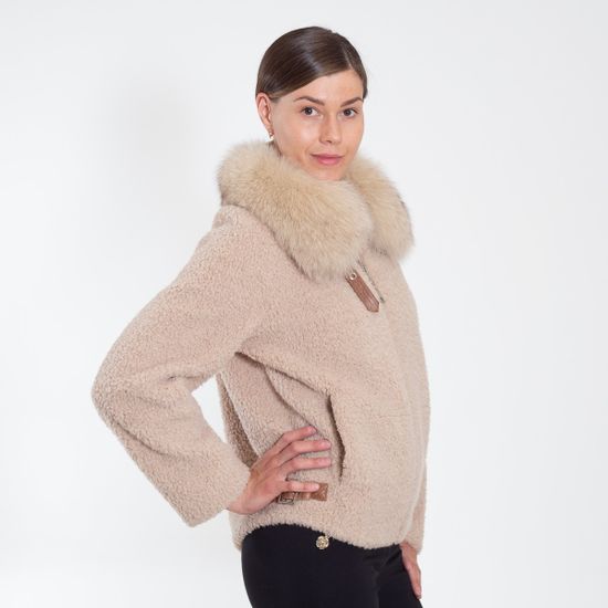 Дубленка VOLPI короткая с меховым воротом бежевая - фото 5,