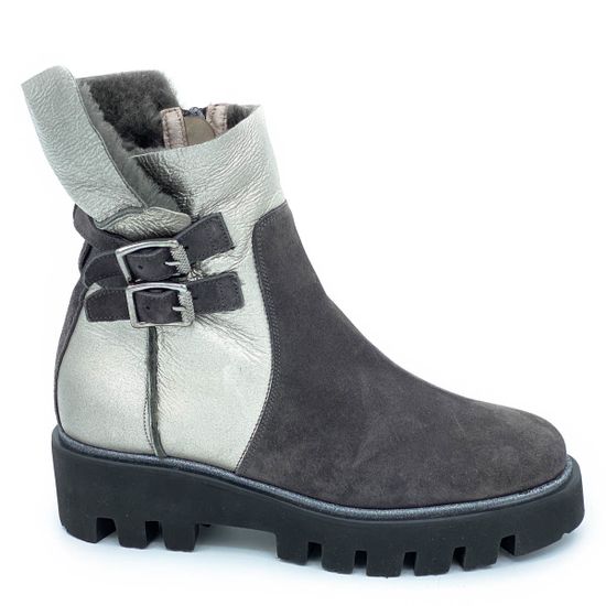 Ботинки Pertini серо-серебряные МЕХ комбинация замши и кожи - фото 1, 