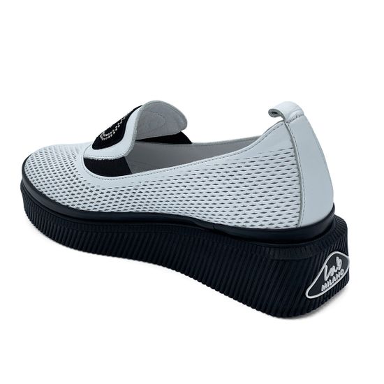 Слипоны Lab Milano белые кожаные с перфорацией - фото 3, 