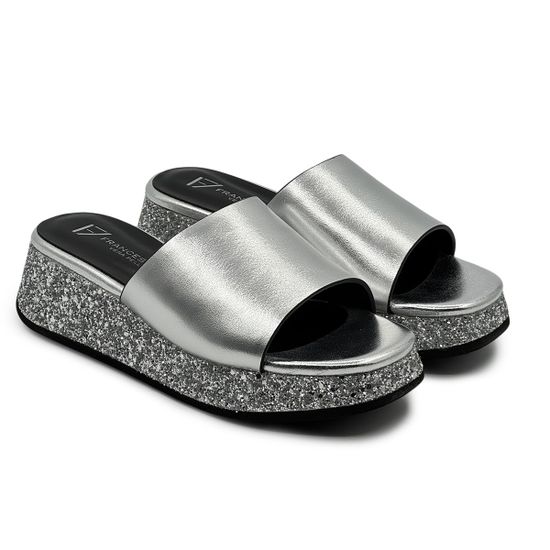 Шлепанцы Francesco V серебристые кожаные со стразами - фото 7, T118 FV ARGENTO