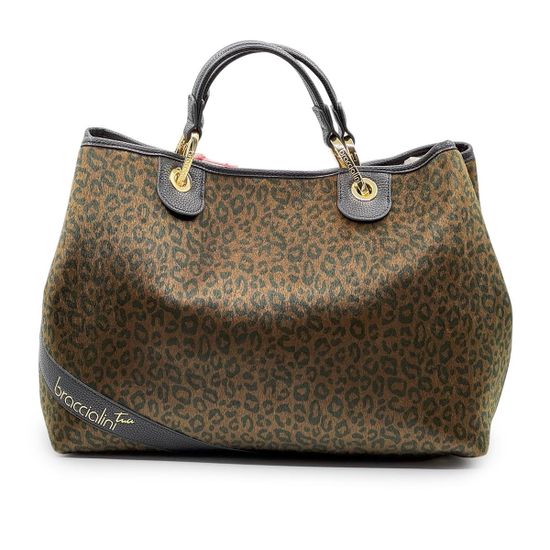 Сумка Braccialini черная/коричневая кожаная принт "леопард" - фото 1, B18570 P42 BRA