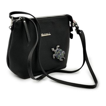 Сумка Marina Creazioni черная кожаная с черепахой - фото 2, B6864 MC NERO TARTARUGA