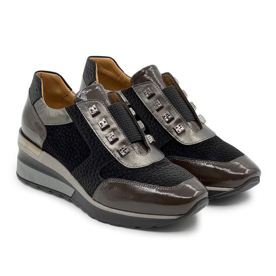 Сникеры Donna Soft черно-серебряные-серые комбинация замши и наплака демисезонные - фото 8, DS1617 DS GRIGIO