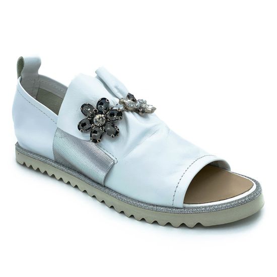 Слипоны Cover белые кожаные с открытым носом - фото 2, 