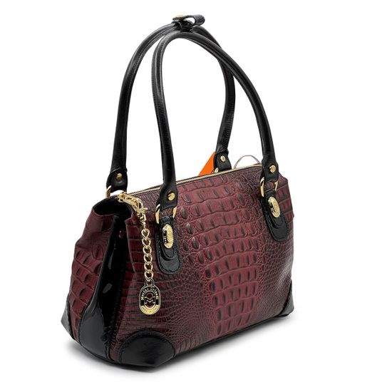 Сумка Marino Orlandi бордовая кожаная тиснение "крокодил" - фото 2,