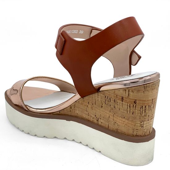 Босоножки Santini кожаные коричнево-золотые на танкетке - фото 3, 