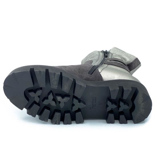 Ботинки Pertini серо-серебряные МЕХ комбинация замши и кожи - фото 4, 