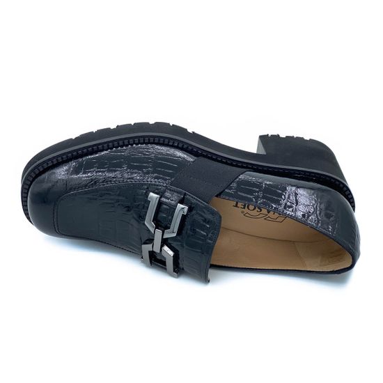 Лоферы Donna Soft черные из лакированной кожи тиснение под крокодила - фото 5, DS1571 DS NERO